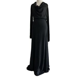 Flo Atelier | Handmade Women's Black Long Sleeve Cowl Neck Maxi Dress Size M